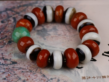 |藏传 南红天珠绿松石多宝手串