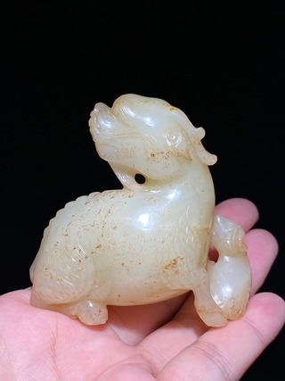 翡翠手镯|清乾隆 和田玉籽料 白玉 麒麟生牛 摆件 把件