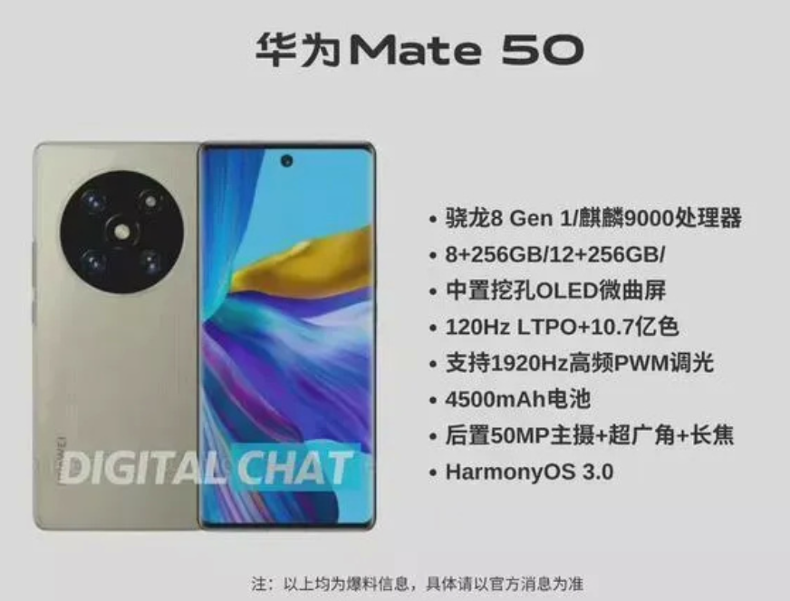 华为mate|华为Mate50曝光！国产手机影像堆料都很猛啊