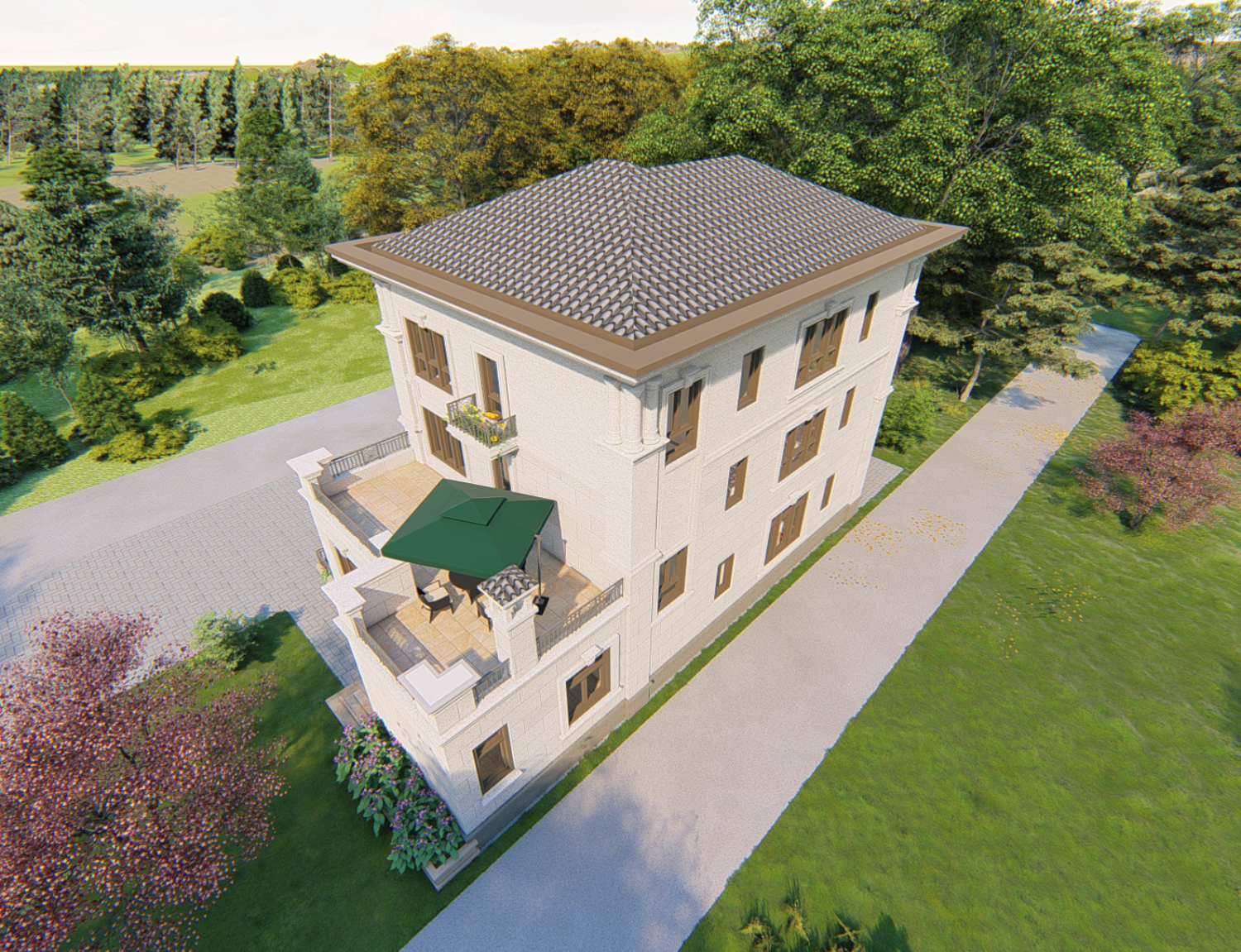 四川凉山三层欧式别墅 土建造价参考68.6万,面宽18m×进深11.4m