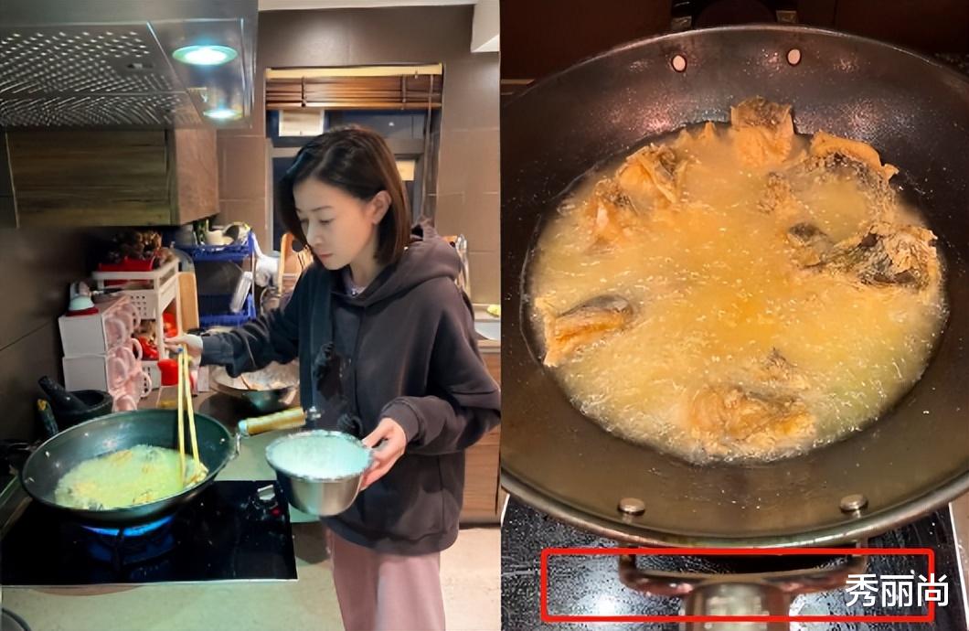 佘诗曼|女星佘诗曼在豪宅内做饭!灶台上满是油渍显脏乱,做错后脸涨通红