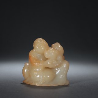 |清代-和田玉“罗汉驯兽”摆件