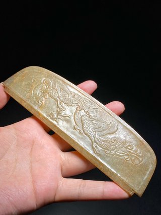 和田玉籽料|唐 和田玉籽料 双凤纹 梳背 玉梳