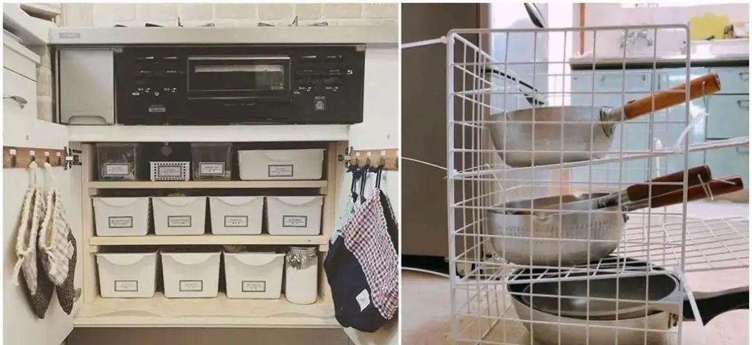 柜内收纳不要一块隔板,用铁艺置物架代替,钱省了,实用性也不低