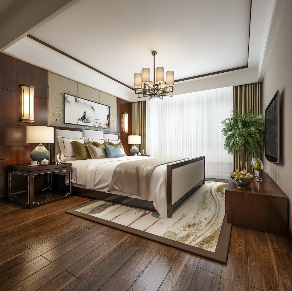 138平中式三居室，既有苏式生活的贵气与精致，又含中式的美