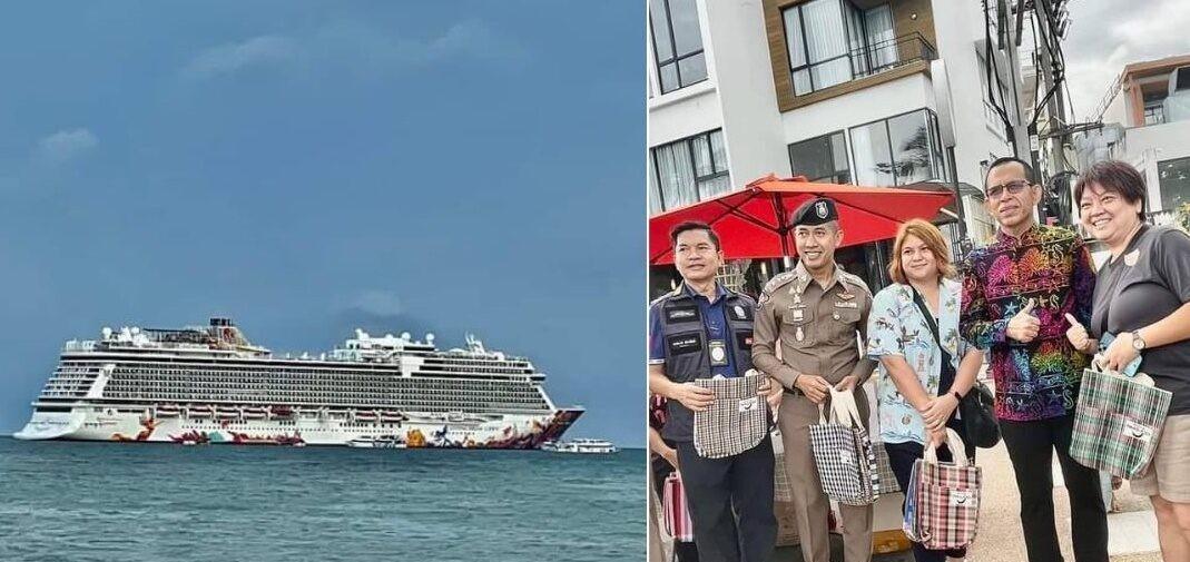 热闹！搭载3000余名外游豪华邮轮停靠泰国普吉芭东