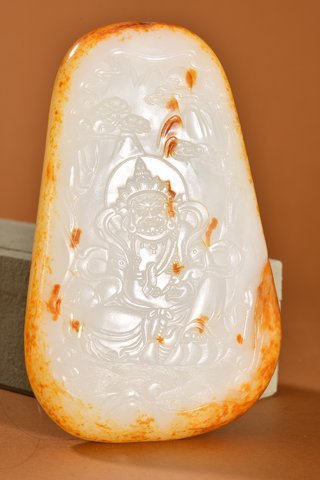 老玩家|老玩家旧藏 和田玉原石籽料 黄财神 摆件