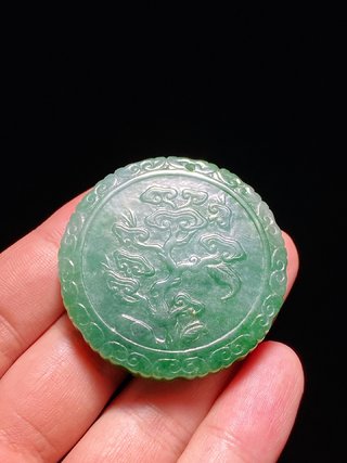 翡翠|清 老坑翡翠 飘绿 天保九如 玉?珮? 玉牌