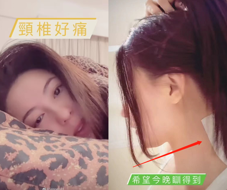 张柏芝|张柏芝躺床上被小狗咬脸，一脸痛苦不断尖叫，后脖子上膏药太抢镜