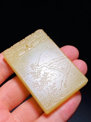 道光|清道光 和田玉籽料 黄玉 春耕图 诗文牌 宏晋款