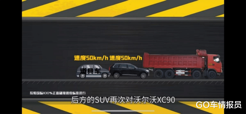还原真实碰撞场景，沃尔沃XC90挑战50km/h追尾大货车