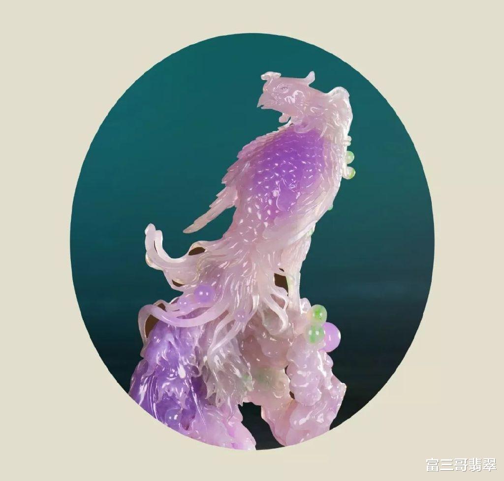 凤求凰|玉赏 ▏紫罗兰翡翠摆件《凤求凰》,愿得一人心,白首不分离