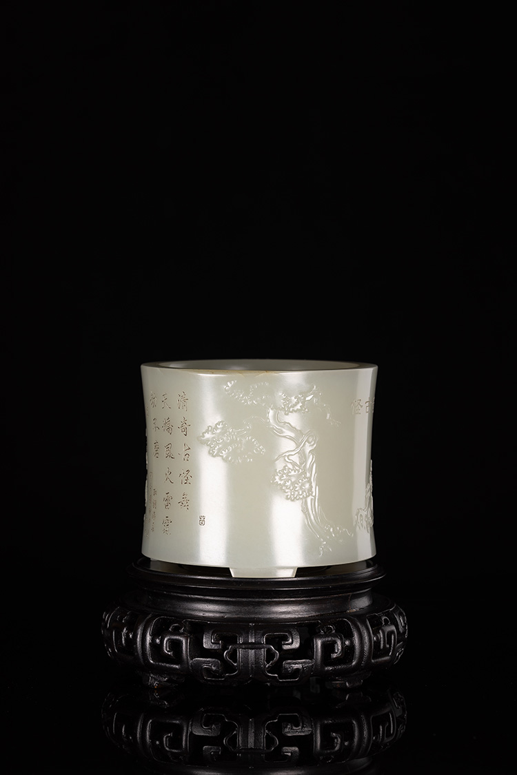 玉雕|「璞玉雅藏」 文房玉器 清奇古怪笔筒 苏工玉雕大师瞿利军作品