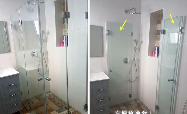 小卫生间的正确装法:淋浴房换折叠玻璃隔断,干湿分离到位还显大