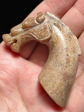 和田玉籽料|汉 和田玉籽料 玉马首 杖首