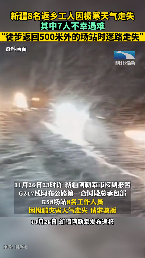 8名返乡工人因极寒天气走失,其中7人不幸遇难,事发新疆G217
