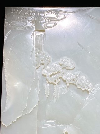 和田玉籽料|清乾隆 和田玉籽料 白玉 香山五老 松鹤延年 御题诗文 插屏 屏风 摆件