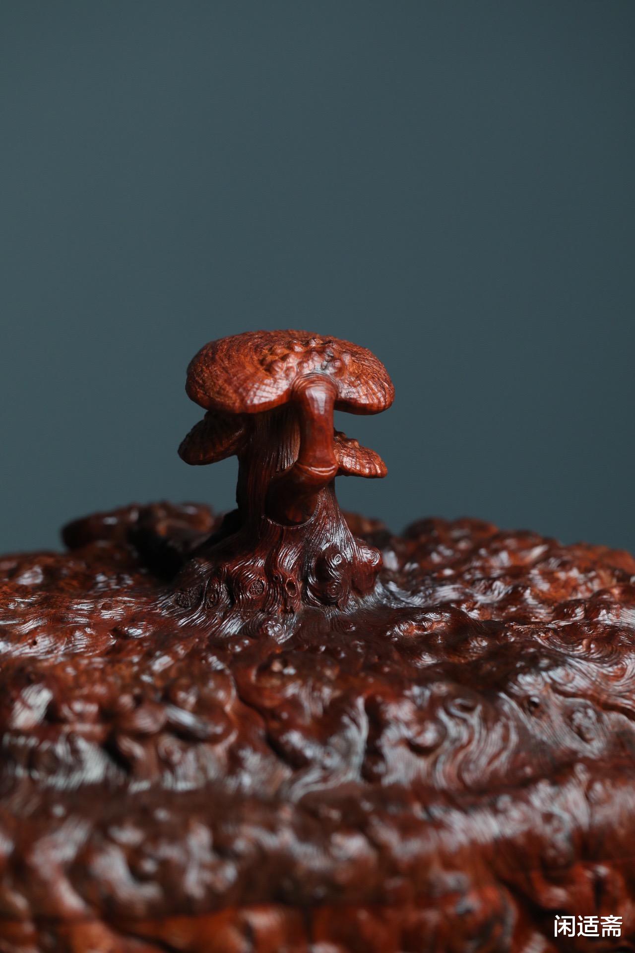 小叶紫檀|茶室清赏，小叶紫檀，满雕灵芝树瘤，大茶仓