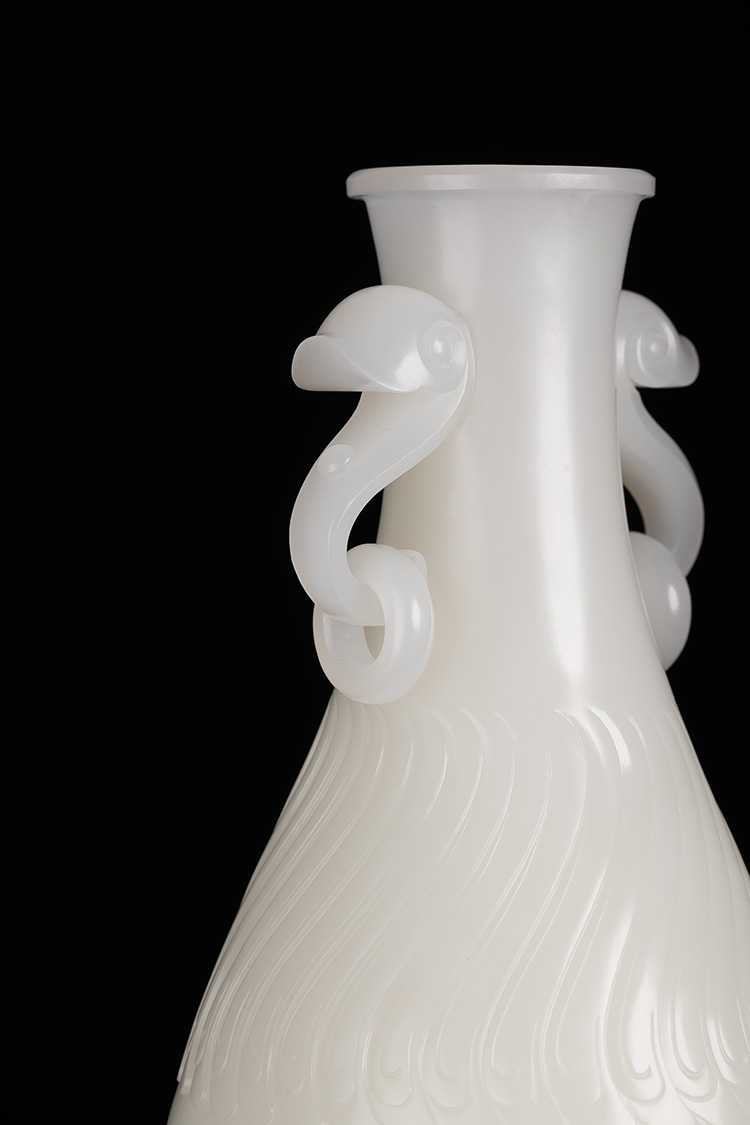 |「璞玉雅藏」薄胎器皿 双耳如意瓶 苏工玉雕大师瞿利军作品