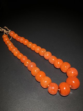 文玩|爆老 精品:柿子红?老南红玛瑙 塔链