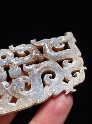 |明以前 和田玉钙化受沁 龙凤纹 玉珮 挂件