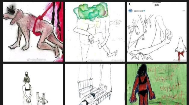 韩素希|韩女星画作暗示求救信息,本人脖子、膝盖乌青,网友解读其中7张