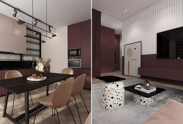 60平米现代设计女王范二居室,粉色调装修气质高贵