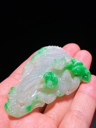 邮票|清中期 老坑翡翠飘绿 福寿如意 云福纹 把件 纸镇