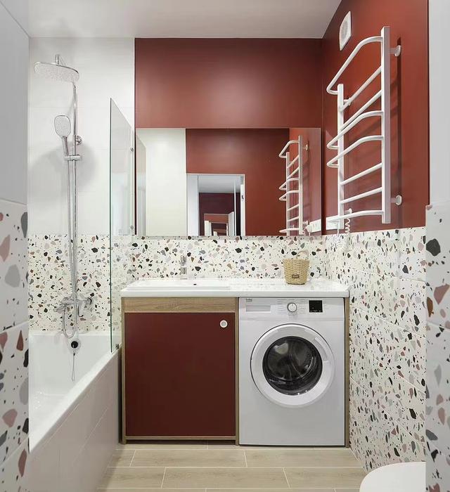 45㎡独享蜗居,大胆的砖红色和木纹砖,点亮有归属感的一室小屋