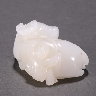 |回流 和田玉童子牧牛摆件