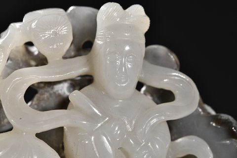 和田玉籽料|和田玉籽料松鹤延年人物摆件