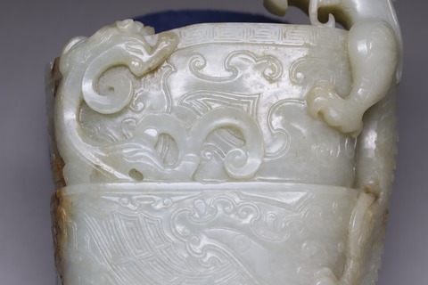 和田玉籽料|舊藏和田玉籽料“螭龙象首觞杯”