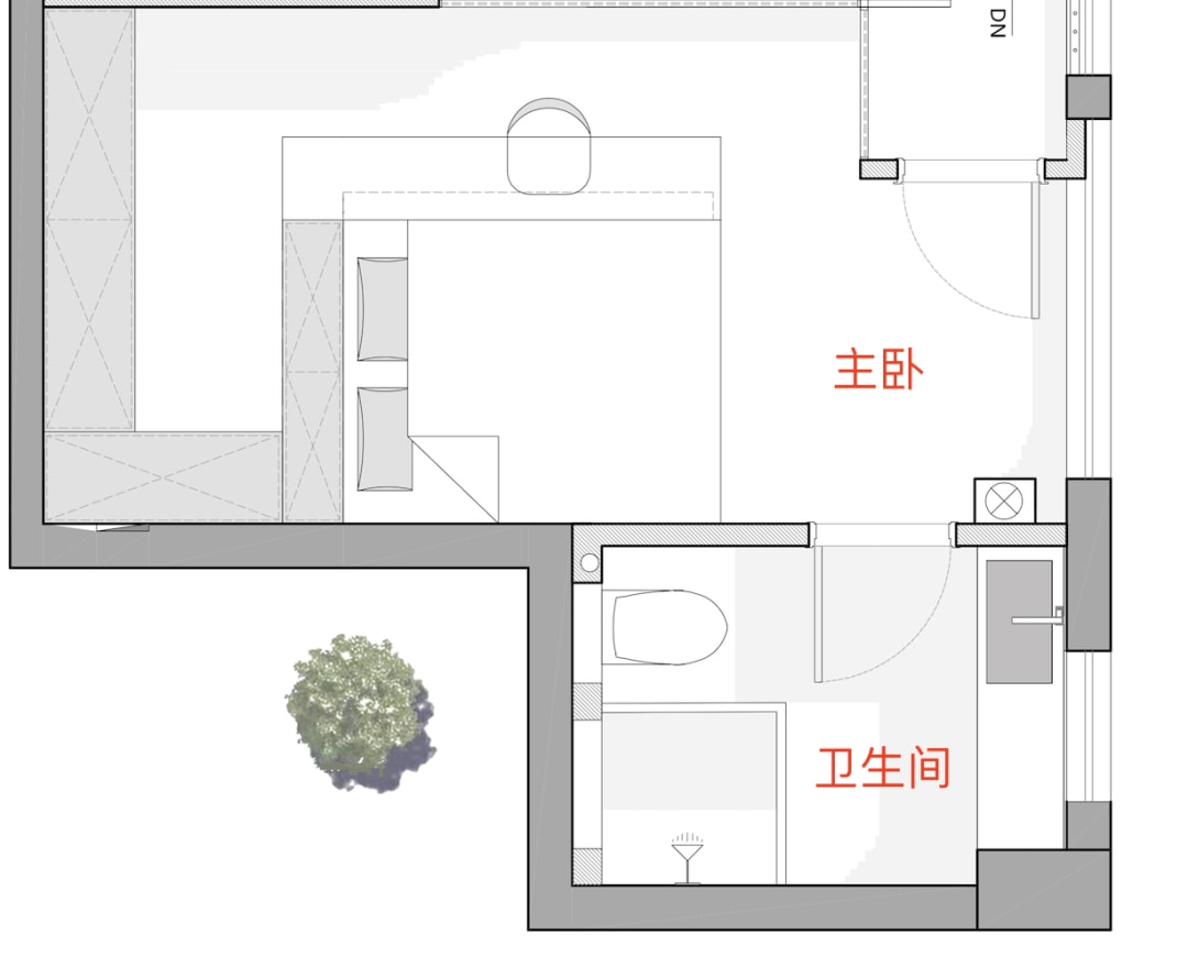 层高4米3,面积40㎡超旧学区房,改出两室一厅,带入户花园