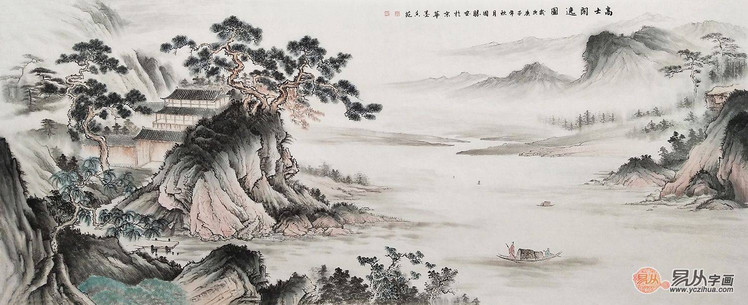 沙发墙后挂画 山水画清新靓丽 适合家中装饰