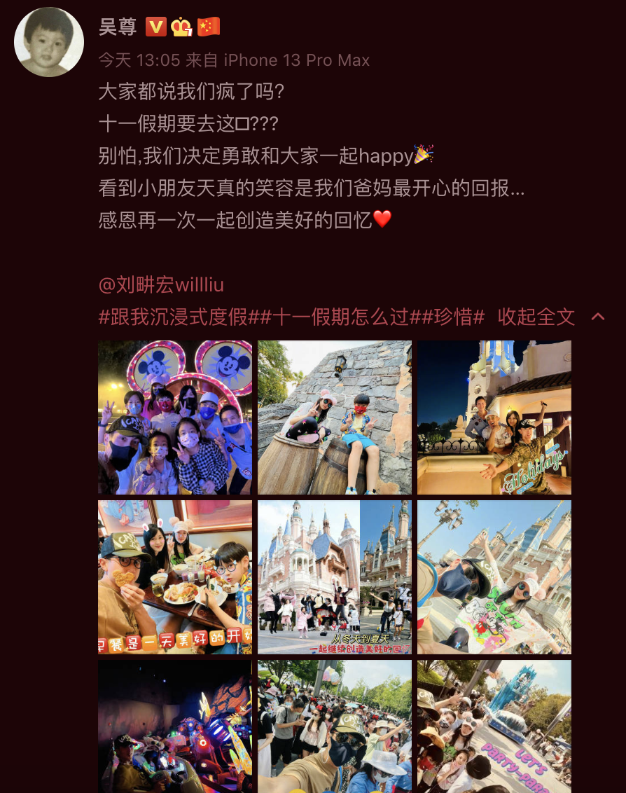 吴尊|吴尊晒与刘畊宏游迪士尼,9人同行阵仗大,小泡芙NeiNei长大不少