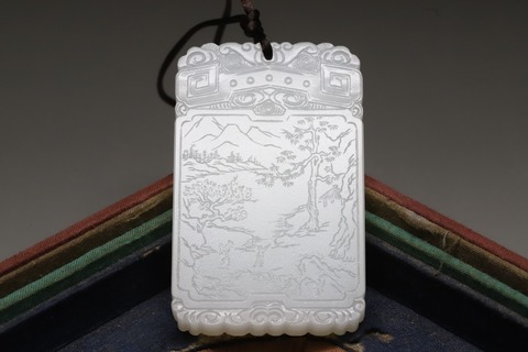 和田玉籽料|和田玉籽料“一级白 寻隐者不遇”子冈牌