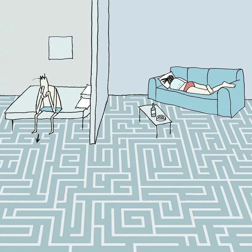 |幽默漫画:人际关系的隐喻 缠绵、冲突、猜忌……