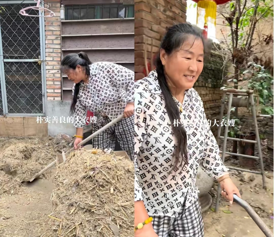 大衣哥老婆太能干，忙清理鸡舍，推几车鸡粪不喊累，名牌上衣抢镜