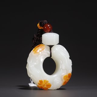 梅花|旧藏·和田玉籽料梅花鸣蝉挂件