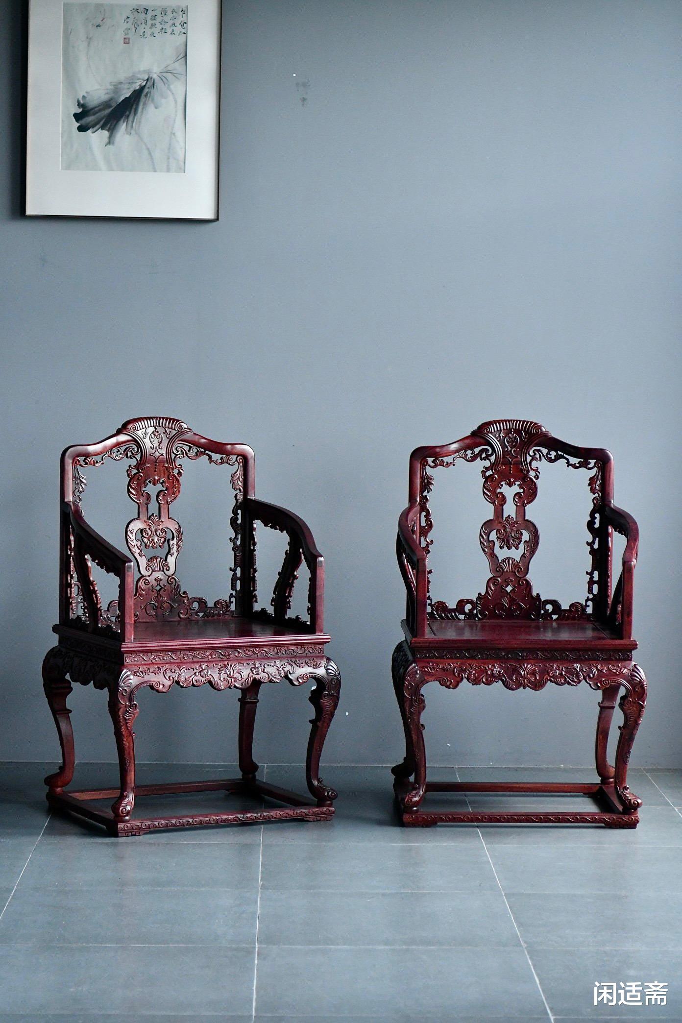 紫檀|仿清宫旧藏御制紫檀雕西番莲扶手椅