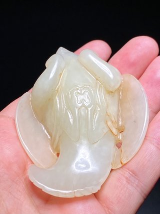 和田玉籽料|辽金 和田玉籽料沁色 白玉 迦楼罗 神鸟 把件 摆件