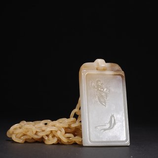 和田玉籽料|旧藏·和田玉籽料观音带链牌