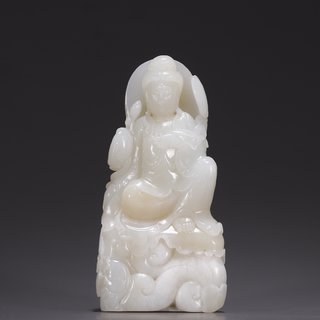 |旧藏·和田玉籽料莲花观音摆件