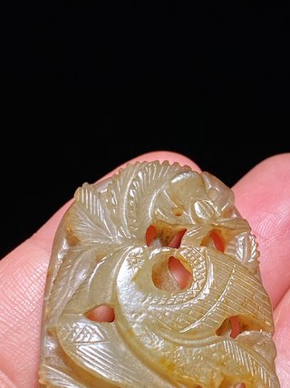 和田玉籽料|明 和田玉籽料 透雕花鸟瓦子 把件挂件