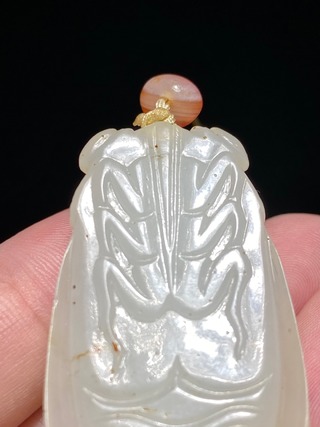 和田玉籽料|清 和田玉籽料 白玉 玉蝉 挂件 吊坠