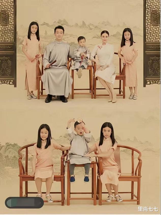 佟大为|佟大为一家国风全家福曝光，关悦娘仨穿旗袍温婉，三胎儿子超受宠