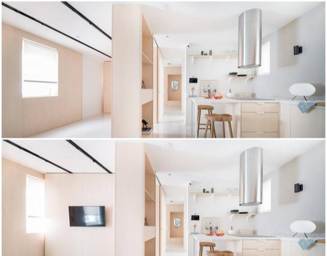 不服不行!45㎡的房子,她靠2面活动墙,直接摇身一变成两室一厅