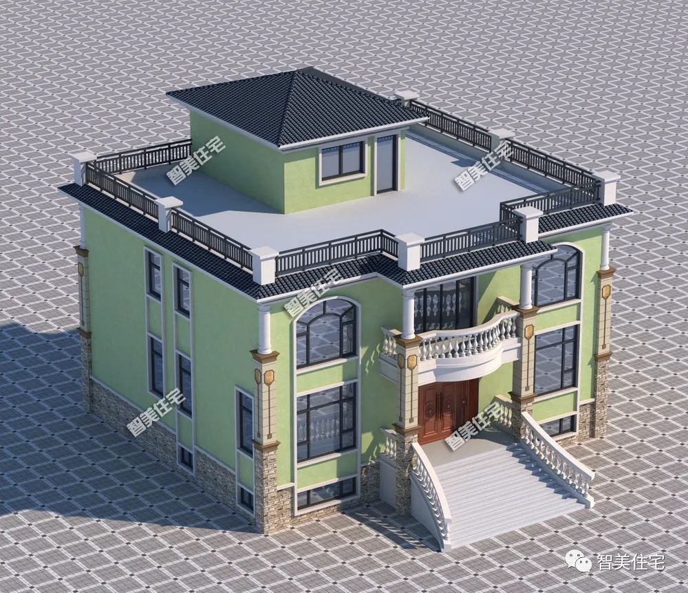 这栋房子很不一般,带地下室设计,平顶造型也能看出它有多气派!