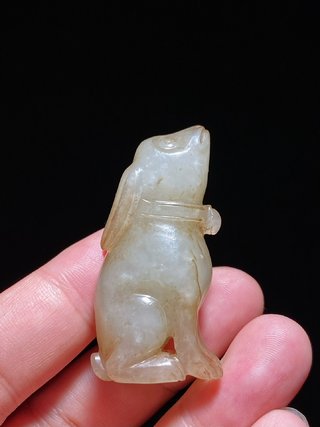 新疆维吾尔自治区|明 和田玉籽料 白玉 玉兔 把件