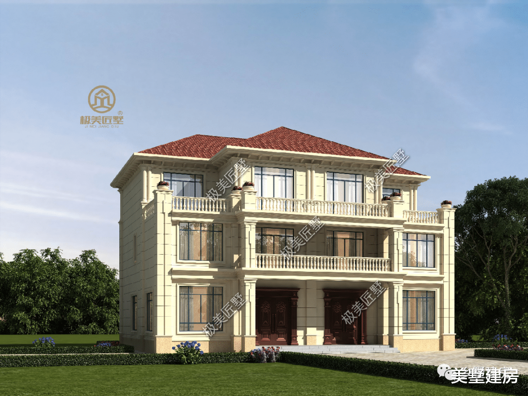 大气对称的简欧式双拼,村里建一栋,生活没烦恼